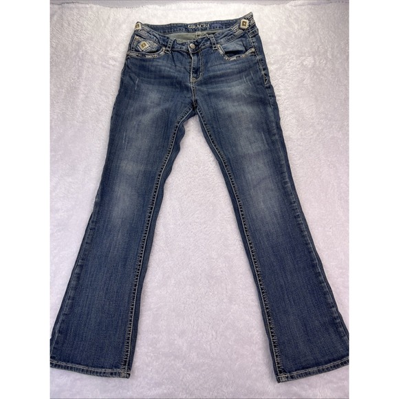 Grace in LA Women's Jeans Size 32 Easy Fit Bootcut Blue Denim Embroidered 32x32 - Picture 1 of 9